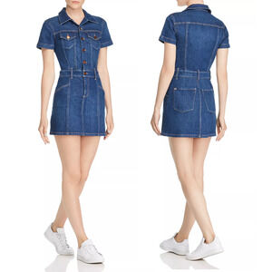 Alice & Olivia Amazing Short Sleeve Collared Denim Mini Dress Blue Womens Size 4